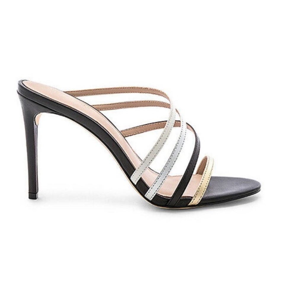 Rachel Zoe Hailey Strappy Heel Black White Gold Silver Metallic Slip On Formal